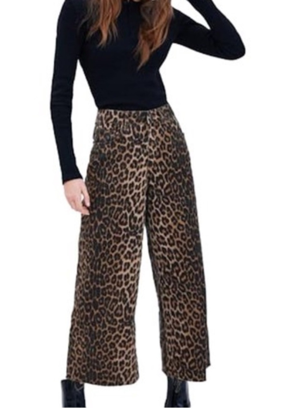Zara Leopard Print Wide-Leg Pants - Brown/Black